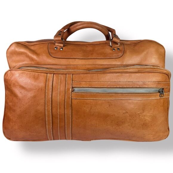 MR Canoa Vintage 80s 90s Leather Duffel Travel Overnight Bag Weekender Rugged - Picture 4 of 16